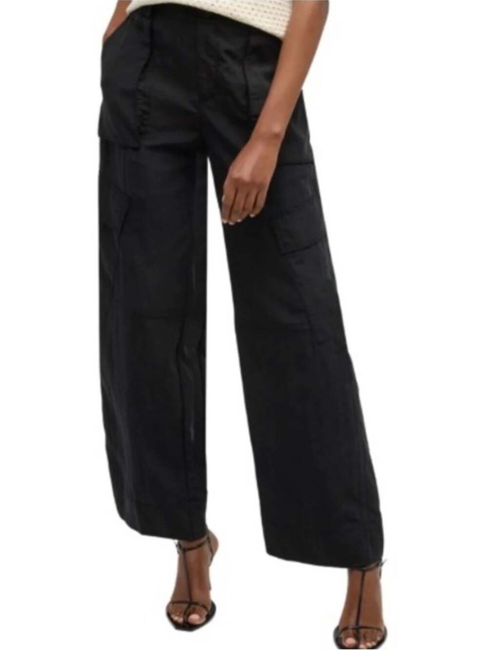 Vince Women's Mid-Rise Fluid Cargo Trouser Size 8 Wide Leg Black Work Event